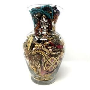 Mystery JEWELRY JAR Wearable Gold Tone Monet Ann Taylor Dkny Liz Claiborne Vera